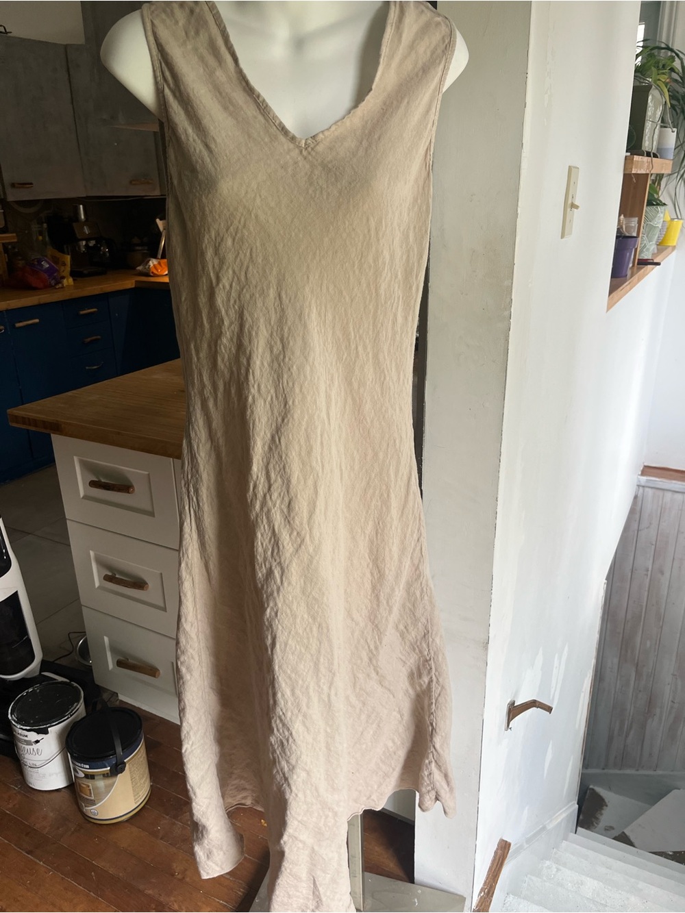 Vanessa Zani Made in Italy 100% Linen Maxi Dress Beige M